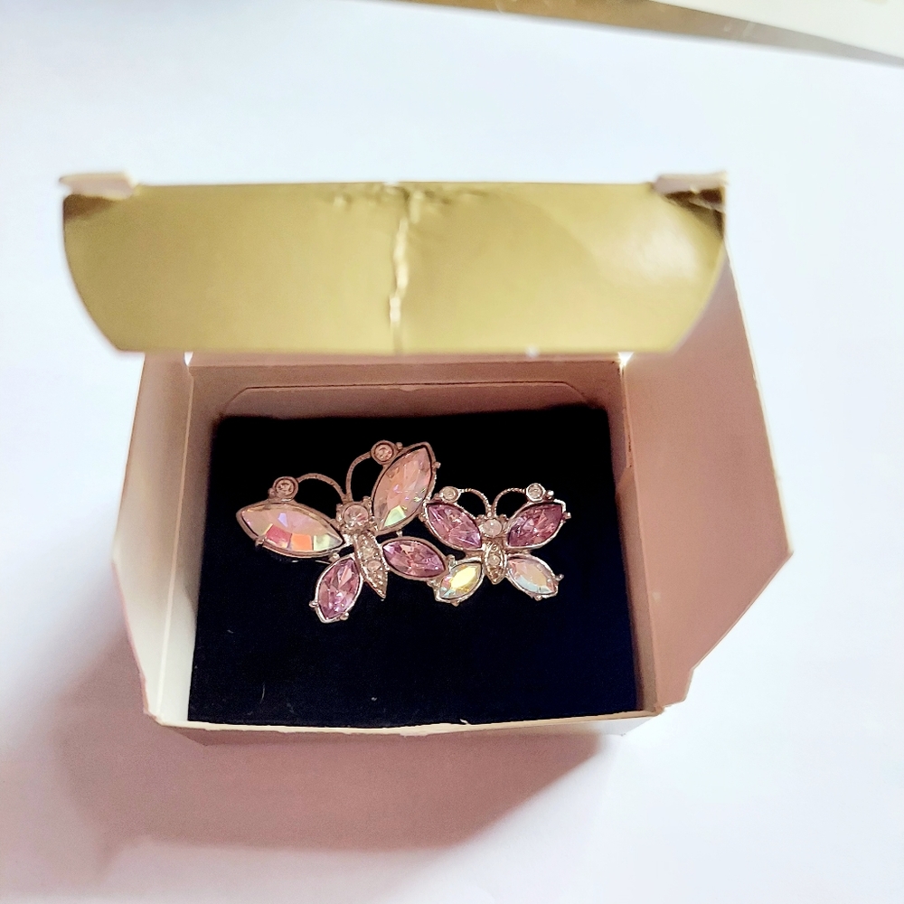 Avon Crystal Butterflies Aurora Borealis Purple Crystal Rhinestone Vintage w Box